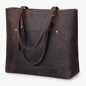 S zone distressed leather tote